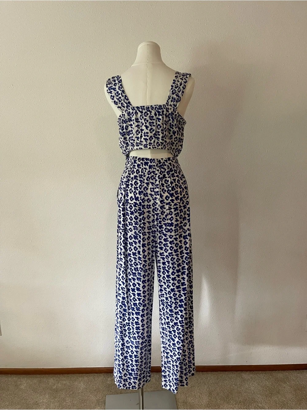 Emerson Fry Blue White Floral Wide-Leg Pants And Crop Top Matching Set